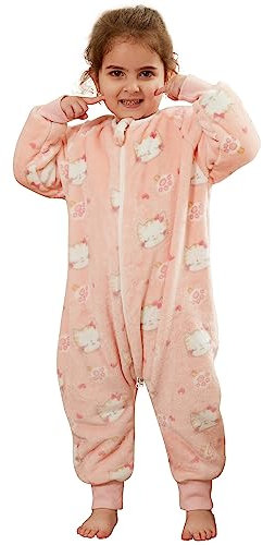HAHASHOW Baby Winter Schlafsack mit Füßen Flanell Schlafsack mit langen Ärmeln Mädchen und Junge Schlafsack mit Beinen 3-4 Jahre Kat