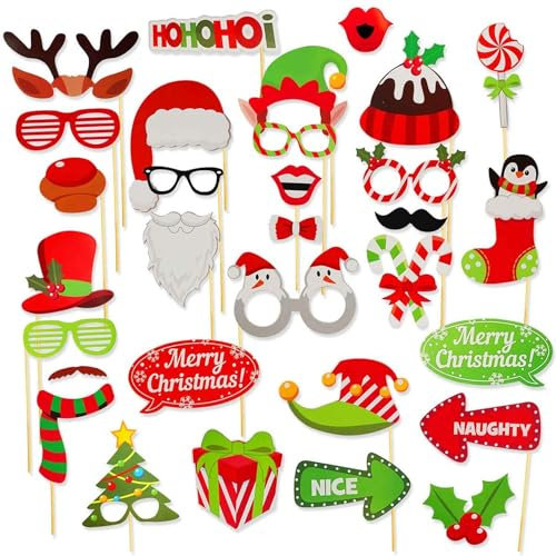 32 Stück Foto-Requisiten Lustige Weihnachtfeier Foto Sticks Keine langweiligen Christmas Bilder mit witzigen Sprüchen & Motiven auf einem Stick für die Fotokabine (Weihnachten)