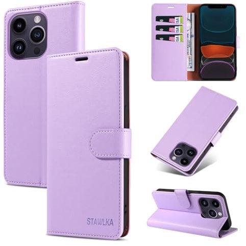 STAWLKA Case for iPhone 12 Pro Max, Premium PU Leather Flip Magnetic Buckle Wallet Case Kickstand Blocking RFID Shockproof Protective Phone Cover for iPhone 12 Pro Max - Purple