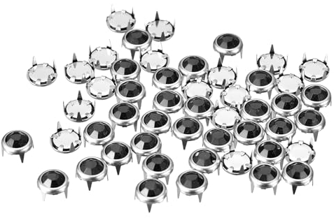 sourcing map 50 Stück Strass-Nieten-Nachfüllungen, 8 mm, schillernde 4 Krallen-Nagelkopf-Nieten, Verzierungen, dekorative Nieten für DIY-Lederhandwerk, Kleidung, Tasche, Gürtel (schwarz)