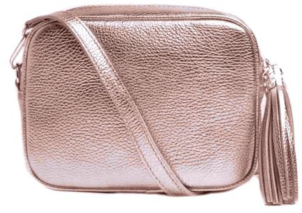 LeahWard Women's Leather Cross Body Camera Bags Tassel Charm Party Wedding Holiday Handbags (Rose Gold)