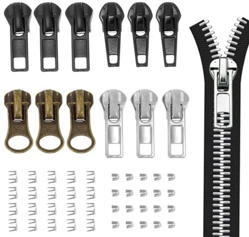 52 Pezzi Cursore Cerniera Ricambio, #5 Cursori per Cerniere Lampo, Zip Fix Zipper Cerniera Lampo Sostituzione Universale, Cursore Cerniera, Zipper Repair Kit per Giacche, Valigie, Jeans e Zaini
