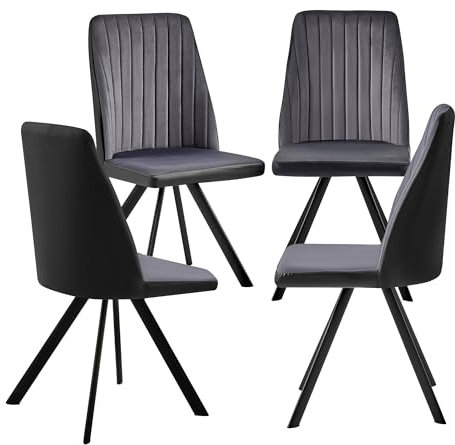 TRISENS Esszimmerstühle Küchenstuhl Polsterstuhl Design Stuhl mit Rückenlehne, mit Sitzfläche aus Samt, Gestell aus Metall, Farbe:Dunkelgrau/Schwarz, Menge:4 St.