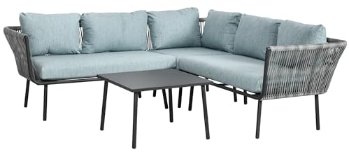Outsunny 4 TLG. Rattan Gartenmöbel-Set, Sitzgruppe mit Kissen, Sitzgarnitur mit 2 Doppelsofas, 1 Couchtisch, 1 Ecksofa, Gartengarnitur für Terrasse, Balkon, Polyester+Alu, Grau