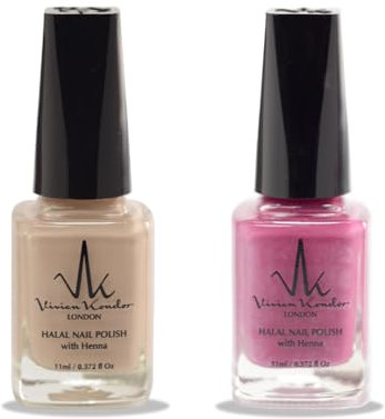 (2Pcs Set) Halal Nail Polish with Henna Infused Permeable Nail Polish Wudhu and Vegan Friendly Long lasting Shiny Nail polish (Desert Sand + Ameythst)