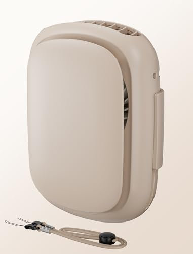 Mini Portable Waist Belt Clip Fan with 3 Speeds, Battery Operated Shirt Cooler, Personal Necklace Air Conditioner, Hands-free Design,Wearable, Rechargeable, Quiet, Include Lanyard (Khaki)