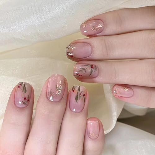 24Pcs Faux Ongles Court Carré Artificiels Ongles à Presser Rose Ballerine Français Ongles à Coller Acrylique Capsules Ongles Couverture Complète Glossy Press on Nails pour Femmes et Filles