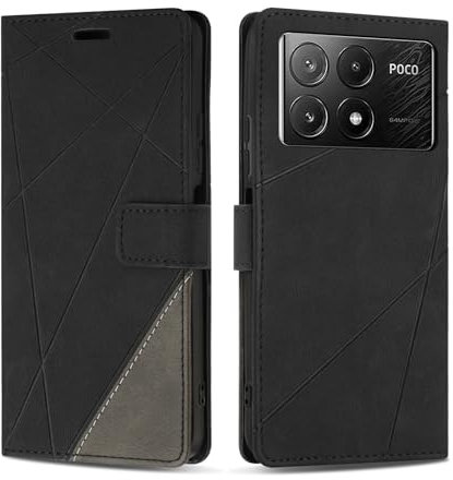 SONWO Cover per Xiaomi Poco X6 PRO 5G, Flip Caso in PU Pelle Case Cover Custodia con Slot per Schede e Supporto Stand per Xiaomi Poco X6 PRO 5G, Nero
