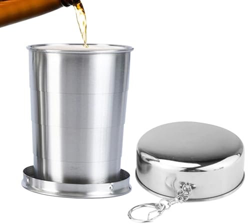 scyca Tasse en métal pliable, gobelet pliable en acier inoxydable, tasse en métal pliable, tasse pliable portable avec couvercle, gobelet pliable en acier inoxydable pour les voyages, la randonnée, le