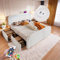 Sapgaks Bett 160x200 mit USB Typ C Ladefunktion LED Beleuchtung und 2 Schubladen,Doppelbett 160x200 mit Lattenrost aus Holz, Polsterbett mit Verstellbares Kopfteil, Sherp Weiß (ohne Matratze)