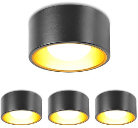 YindaLux 4x LED Aufbauspot Schwarz Aufbaustrahler inkl. GX53 LED 7W 800LM 3000K Warmweiß Aufputz 230V Rund Ø130x60mm Aluminium als Aufbauleuchte, Deckenspots, Deckenstrahler für Wohnzimmer