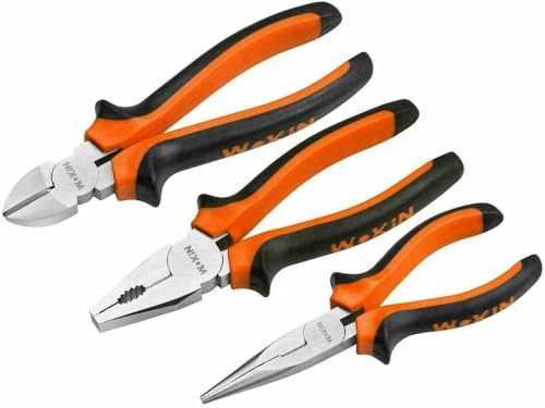 Fixtools 3pcs Pliers Set Heavy Duty 6'' Long Nose 6'' Diagonal Cutter Plier 7'' Insulated Combination Pliers Soft Grip Handle Tools Combination Cable Wire Cutting Pliers, Orange