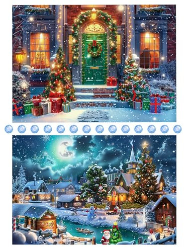 KiKiHong 2 Piezas Pintura de Diamantes Navidad 5D DIY,Pintura Digital de Diamantes,Kit de Cuadros de Pintura de Diamantes para Niños y Adultos Decoración del Hogar（30 * 40 cm）