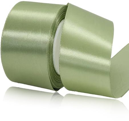 Geschenkband Salbei Grün 50 mm Breit,23 Meter Satinbänder Weiss Stoff Schleifenband Kunsthandwerk, Kränze, Hochzeitsdekoration, Weihnachten, Haarbögen, Blumensträuße, Geburtstag Geschenkverpackung