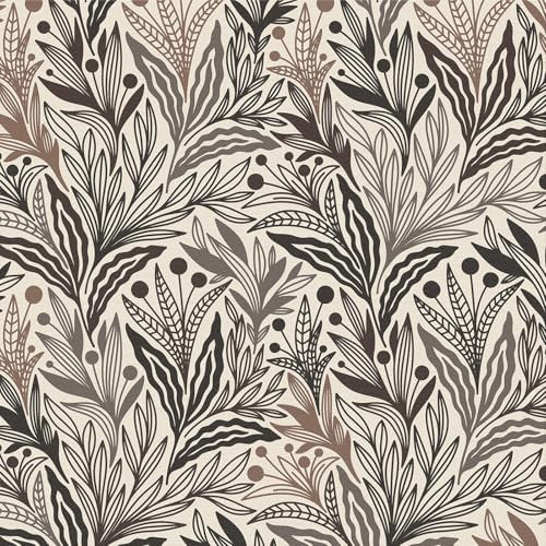 ICYEHAO Papier Peint Adhesif Jungle,44 x 300cm Papier Peint Adhesif Marron et Noir Fleur Feuille Botanique Abstrait Papier Autocollant pour Meuble,Chambre,Salon,Salle de Bain,Toilette