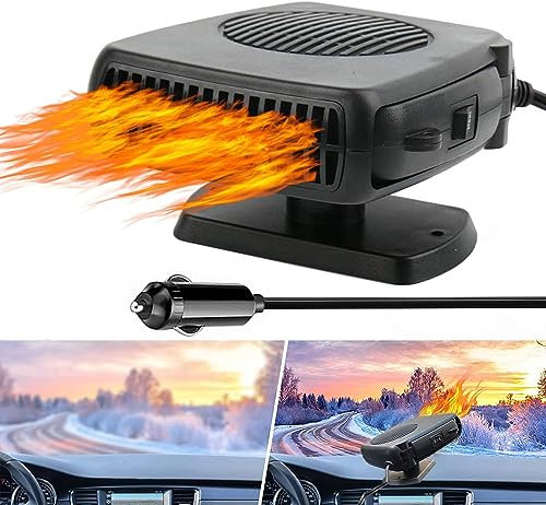 Car Heater Defogger, 200W 12V Anti-Fog Plug in Cigarette Lighter Portable Heater Fan 2 in 1 Heating/Cooling Mini Car Heater Defroster with Ergonomic Handle Windshield Defogger Defroster