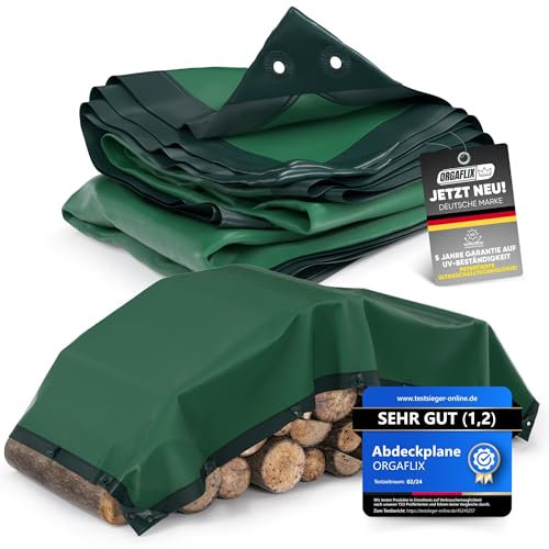 ORGAFLIX Premium Abdeckplane 4x8m wasserdicht & UV-beständig mit 5j. Garantie, Extrem reißfeste Plane mit 3-Fach verstärkten Ösen, Tarp, Gewebeplane vielseitig einsetzbar, Holz, Schutz, Camping