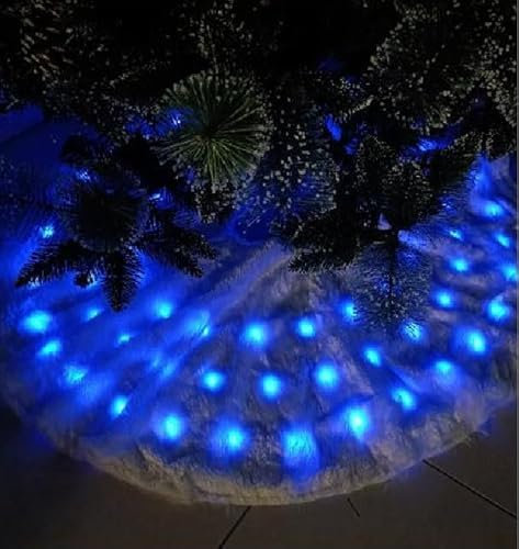 Pelliccia Bianca Tappeto copri piede albero di Natale D90 con 40 LuciLED blu new Gonna base sotto albero natalizio pelliccioso e illuminato