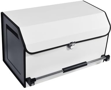 XCF Auto Kofferraum Organizer, Verschleißfeste Leder Auto Kofferraumtasche mit Deckel und Stabilem Griff, 45L Multifunktionellem Aufbewahrungsbox für Reisen, Camping, Einkaufen (WeißL)