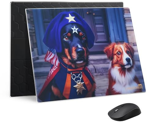 LANGBOHOS Upgraded Glass Mouse Pad Micro Etched Surface and Whole Silicone Base,Improved Precision and Speed,Durable, Easy to Clean, Suitable for Gaming and Office Use (Keep Watch-16 * 12'')