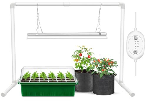 Wolezek Pflanzenlampe LED Vollspektrum mit 6/9/12H Timer, 144 LED 60cm T5 Grow Light, Weiße Wachstumslampe für Pflanzen, Samen-Starter Pflanzenlicht für Zimmerpflanzen Set, Höhenverstellbar