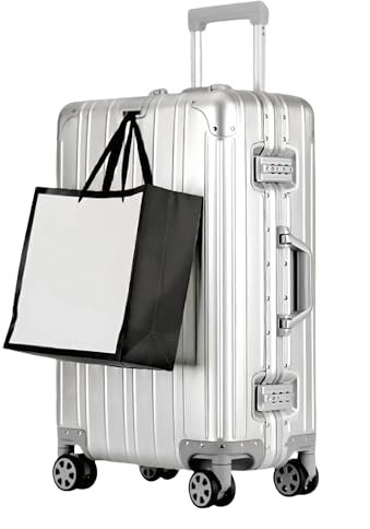 Aluminium Reisekoffer Bordkoffer Hartschalen-Koffer Trolley Rollkoffer Handgepäck Teleskopgriff, TSA, 4 Rollen(Silber,XL)