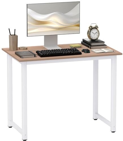 HOMCOM Computer Desk, Writing Table, 100 x 60 x 76cm Workstation for Home Office, Study with Metal Frame, Simple Assembly, White