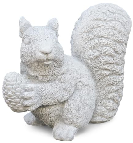gartendekoparadies.de Gartenfigur Eichhörnchen, Steinfigur, H. 21 cm, 6 kg, Grau, frostsicher aus Steinguss für Außenbereich