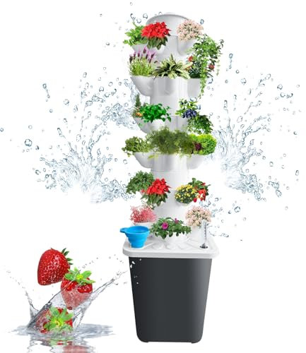 Funthy Hydroponik-Turm 30 Holes Garten-Hydrokultur-Anbausystem Aeroponik-Anbauset für Kräuter Obst und Gemüse mit Hydratationspumpe, Adapter, Netztöpfen, Timer für Obst, Gemüse und Kräuter (30-Plant)