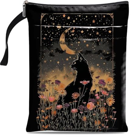Black Cat Book Sleeve, Waterproof Book Cover with Zipper & Front Pocket, Washable Fabric Pouch Bag for for Book Lovers Women Literary Classmate Friend Gifts