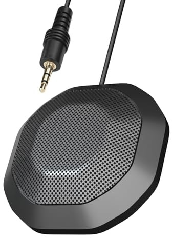Walfront Micro-Microphone de Bureau Omnidirectionnel à 360 ° 360 ° pour Ordinateur Portable PC avec Une Prise de Cric 3,5 Mm 3 Mètres de Prise en Charge de la Distance Portable (Prise 3,5 mm)