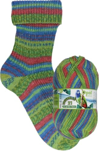 Opal Sockenwolle Regenwald 21, 75% Schurwolle/25% Polyamid, 4-fädig, 100g, 425m Lauflänge, Nadelstärke 2-3 (11602 Steuermann)