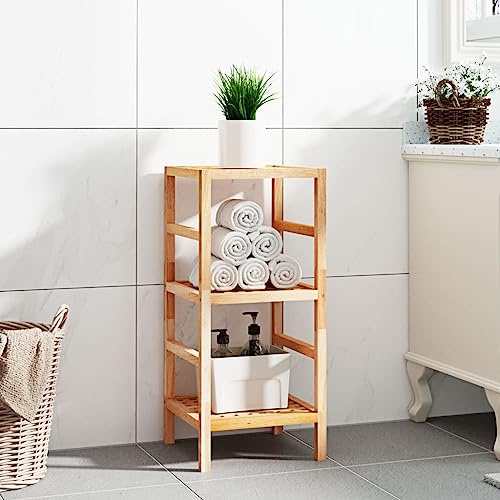 Qnhdfrt Badregal aus Massivholz Nussbaum 35,5x35,5x79 cm mit 3 Ablagen Gitterboden Gute Belüftung schmal hoch für Badezimmer Balkon Küche Abstellraum