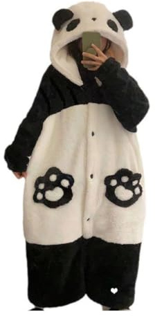 ThiCc Tragbare Panda-Decke mit Kapuze für Erwachsene – Übergroßer süßer Plüsch-Pyjama, Korallen-Fleece, Schlafanzug, weich, warm, Einteiler, Winter, Nachtwäsche, Loungewear für Männer und Frauen