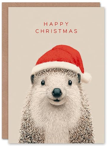 Artery8 Christmas Card Adorable Hedgehog Wearing a Santa Hat
