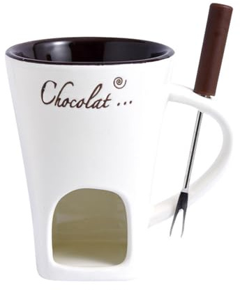 Fondue Mug, Chocolate Fondue Mug, Chocolate Melting Cup with Fork, Melting Love Cup Melting Chocolate Mug Fondue Heated with a Tealight, Warmer Mug for Candy Snack Caramel Party (White)