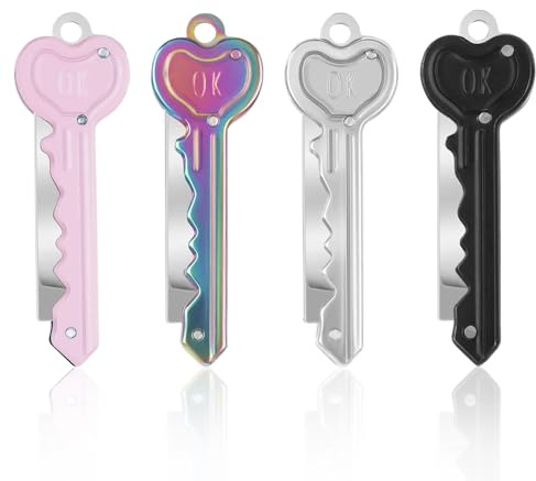4 Stück Schlüsselanhänger Messer Mini Messer Taschenmesser Schlüsselanhänger Outdoor als Paketmesser oder Brieföffner Geschenk für Männer Frauen Multifunktionswerkzeug