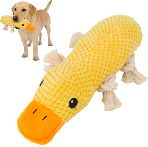 MOTIBACK Dog Chew Toy, Rope Knotted Duck Squeaky & Crinkle Interactive Toy for Small Medium Large Dogs, No Stuffing Chew Toys for Aggressive Chewers