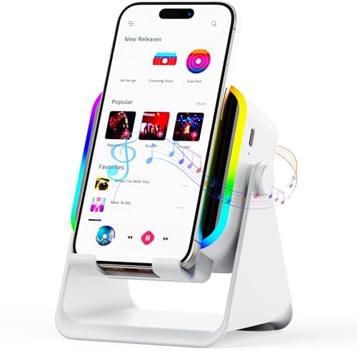 Wireless Induction Audio Bluetooth Speaker, 4-in-1 Design with RGB, Anti-Slip Base for 4-13 Phones, Bluetooth 5.3, Instant Play, Perfect Tech Gift (Square - White)