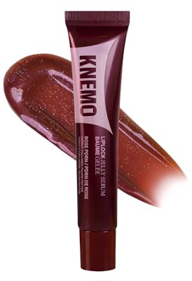 KNEMO LipLock Jelly Serum for Dry Lips, Long-Lasting Hydration & Plumping Gloss with Rose PDRN, Carrot Collagen, Pillow Peptide, Moisturizing Tinted Lip Balm (Red Bean)