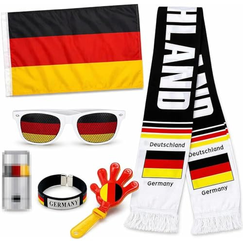 Deutschland Fanartikel Set - Schal & Brille für Fußball Deutschland Fans, Typisch Deutsche Geschenke für Herren & Damen, Nationale Deko Accessoires für Stadion & Public Viewing Party fussball 2026