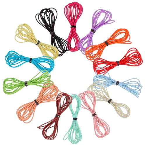 Nogeqi Cordoncino in gomma colorato da 2 mm, per braccialetti, tondo, corda elastica per journals Bracelets per la creazione di braccialetti, 14 colori, 2 M/colore