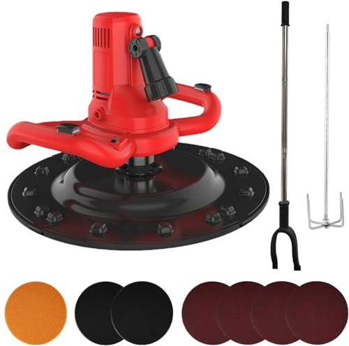Taloche Électrique Professionnelle, Moteur Cuivre Robuste, 6 Vitesses, Perche De Rallonge, Fouet Mélangeur, Disque Autoadhésif, LED, Bétonnière Pour Artisans Du Bâtiment(Red)
