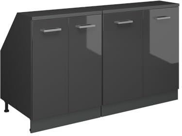 Vicco Dachschrägenschrank-Set Rion, Anthrazit Hochglanz/Anthrazit, B140 x T60 cm 2er Set, platzsparend für Dachschrägen