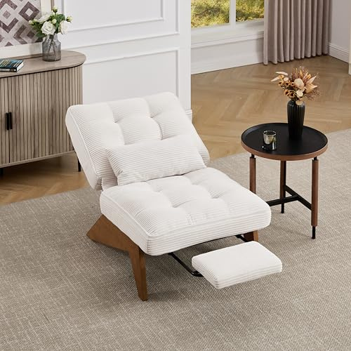 staronce Loungesessel mit Fußstütze – Verstellbarer Relaxsessel & Polstersessel, Beiger Cord, Lendenkissen & Holzbeine, für Wohnzimmer, Schlafzimmer, 220 kg Belastbarkeit