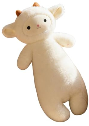 AMOSIJOY Langes Schaf Kuscheltier Kuschelkissen, Flauschiges Schaf Schlafkissen Umarmungskissen, Weiches Lang Stofftier Seitenliegerkissen für Kinder Erwachsene (80cm,Weiß)