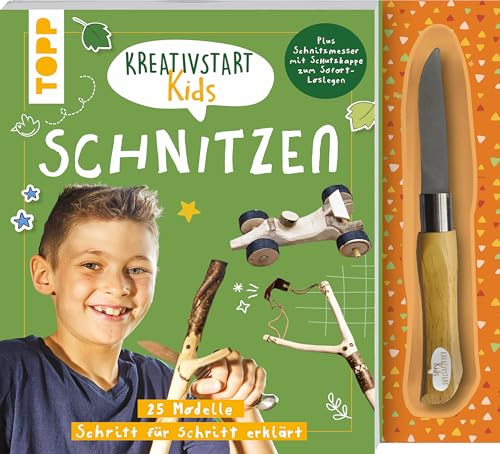 Kreativstart Kids Schnitzen. Anleitungsbuch und Material: 25 Modelle Schritt für Schritt erklärt. Mit Schnitzmesser zum Sofort-Loslegen