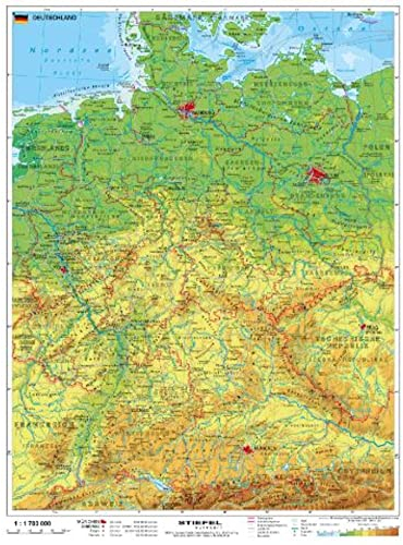 Deutschland physisch Landkarte - Wandkarte / NEUE AUFLAGE