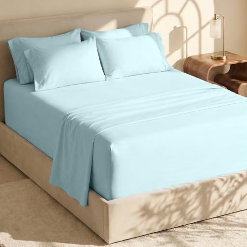 Hearth & Harbor Fits Mattress up to 21, Double Brushed Bedding Sheets & Pillowcases, Microfiber, Aqua Blue, King