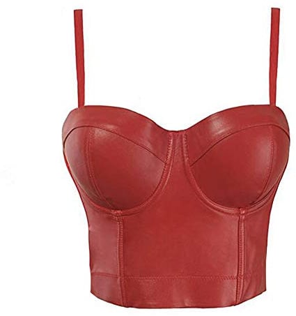 Woboren Damen Bustier BH aus Kunstleder Dessous Leder Tank Top Trägertop Crop Top Corsage Clubwear Shirt Unterhemd Ledertop